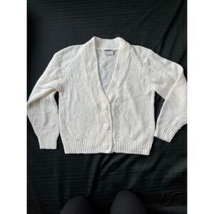 VTG DEB White Textured Knit Cardigan Button Front Soft Cozy Crop M